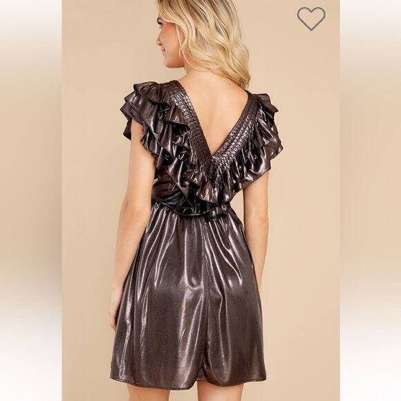 Red Dress Entro Glean On Silver Ash Ruffle Yoke Mini Dress Metallic Silver M J - Picture 3 of 13